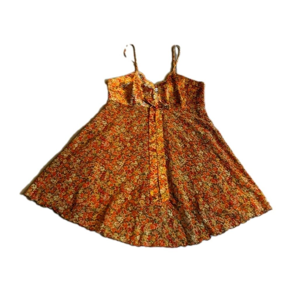 Victoria's Secret Slip Nightie Dress Women Medium Floral Orange Sheen M Vintage